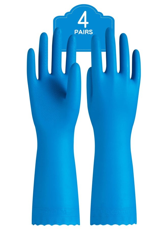 PACIFIC PPE قفازات تنظيف أطباق قابلة لإعادة الاستخدام من باسيفيك بي بي إي، 4 أزواج، خالية من اللاتكس، مبطنة بالقطن، قفازات مطبخ، أزرق، متوسط - Image 1